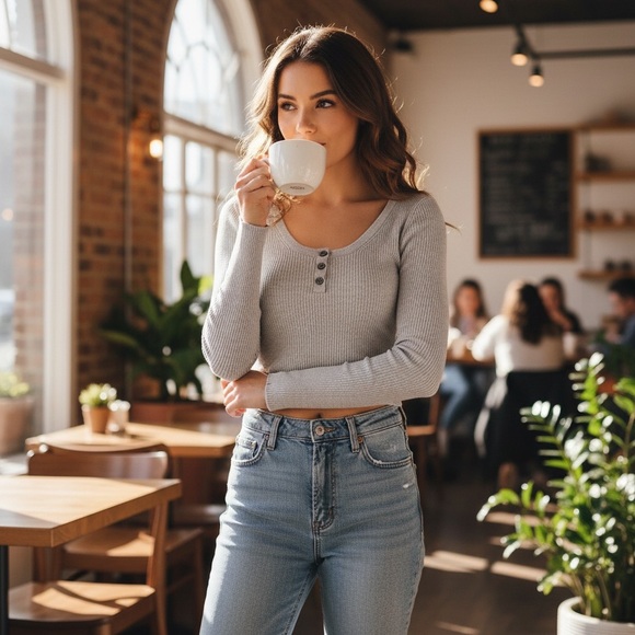 American Eagle Outfitters Gray Ribbed Top - Picture 6 of 6